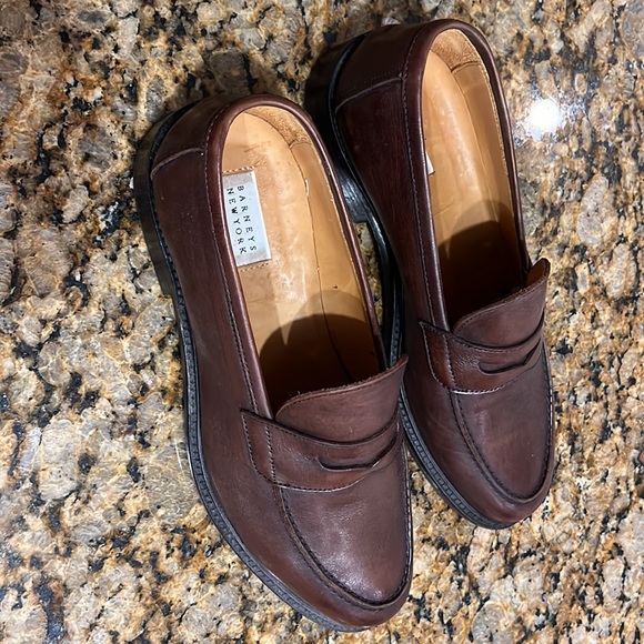 Barneys New York Brown Leather Loafers - Picture 2 of 4